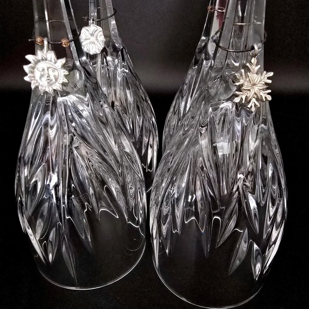 Stuart Crystal Clear Glass Facted Water/Champagne Wine/Goblet w/ Charms Set of 4